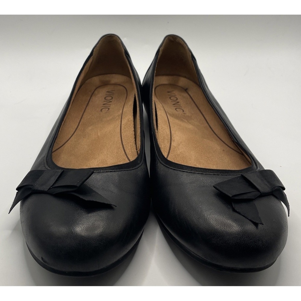 Vionic Martha Flats Black Leather With Bow Womens Comfort Shoe Size 8 Orthotic - Picture 2 of 9